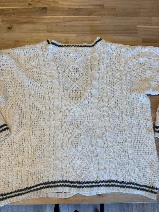 Taylor Swift Folklore Cream Cable Knit Cardigan with Black Trim and Star Elbows - Picture 11 of 16